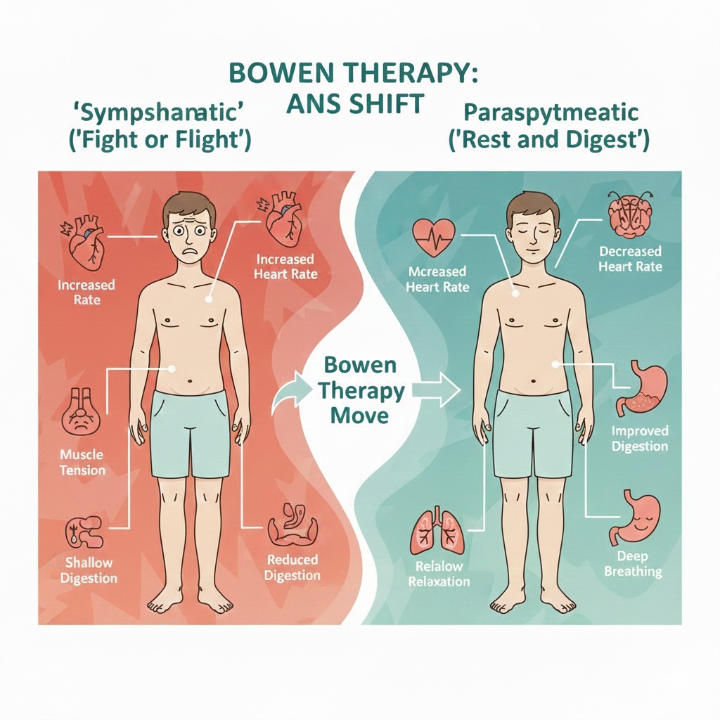 Diagram illustrating the Autonomic Nervous System shifting from Sympathetic to Parasympathetic